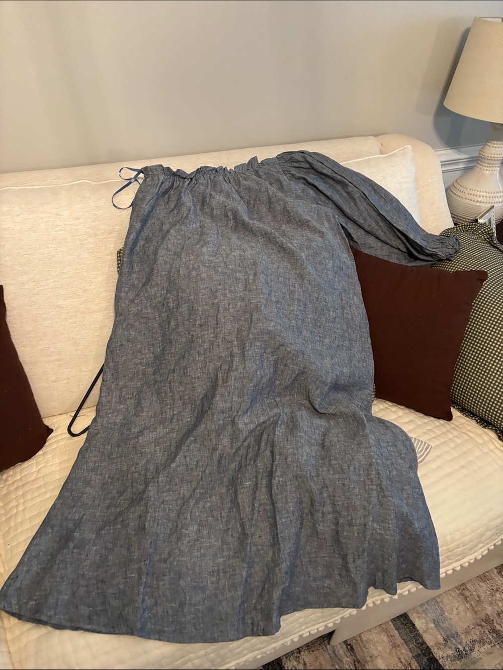 LAKE Chambray Off-Shoulder Maxi Dress in Denim Blue